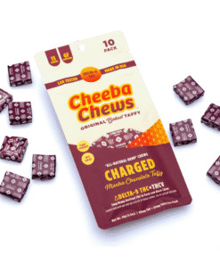 Cheeba Chews Delta 9 and THCv Mocha Chocolate Taffy – Charged (50 mg Total Cannabinoids)