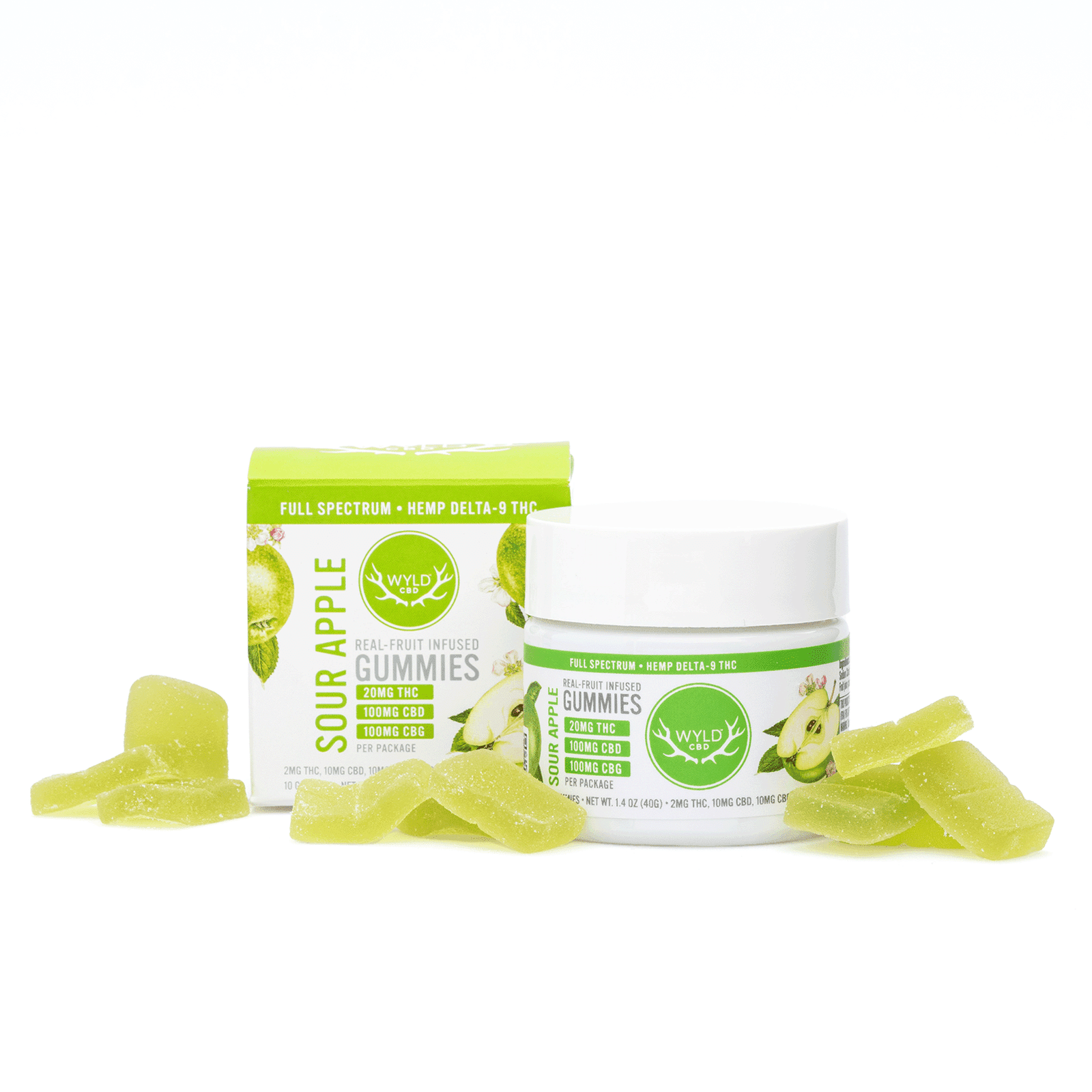 Wyld Delta 9 / CBD / CBG Low Dose Active Gummies – Sour Apple – 10 Count (220 mg Total Cannabinoids)